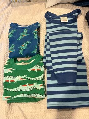 Hanna Andersson size 140 lot Striped Set (long) , Green Croc SJ, Blue Dragon SJ